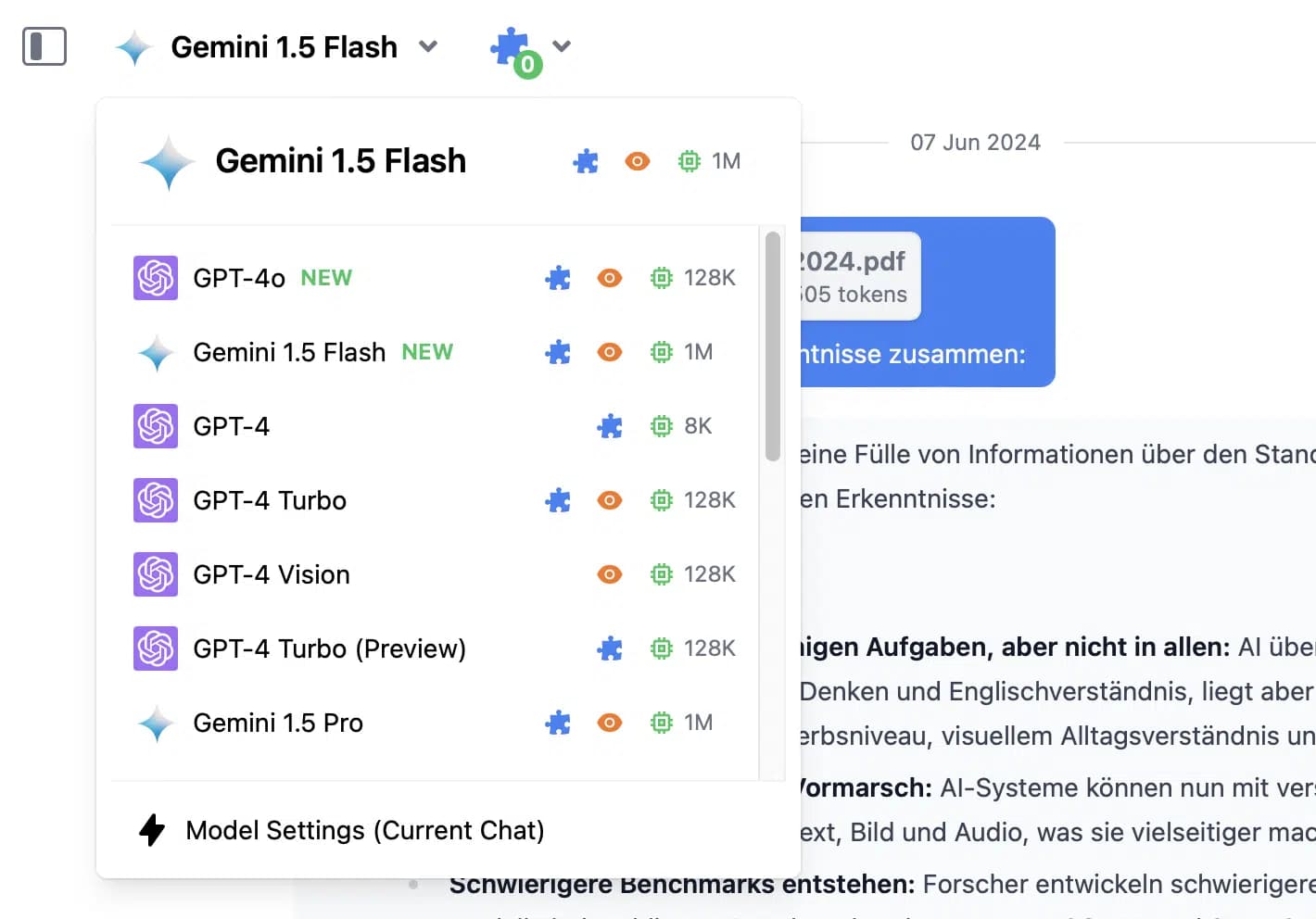 TypingMind Modellauswahl mit verschiedenen LLMs