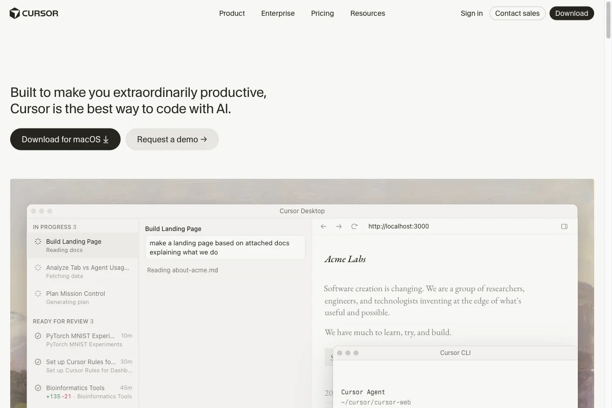 Cursor homepage: the most popular IDE-based Claude Code alternative