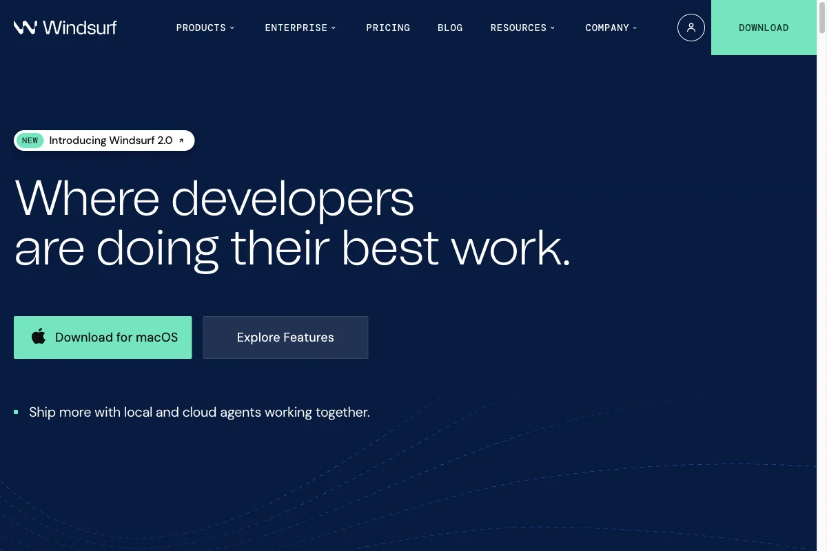 Devin Desktop (formerly Windsurf) homepage: SWE-1.5 at 950 tokens per second with the Cascade multi-agent workflow