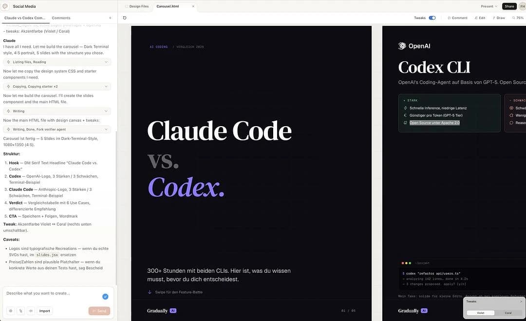 Claude Design interface in the browser with a custom design system