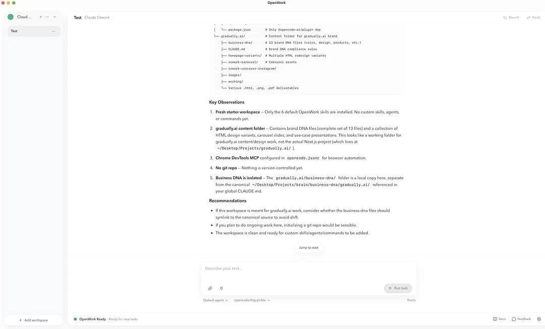 OpenWork desktop app with skills, connectors, and Chrome control