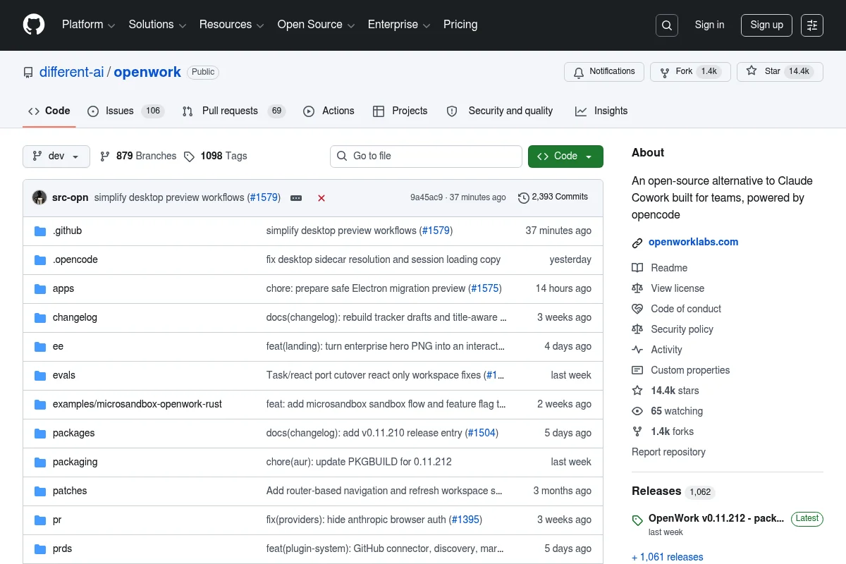 OpenWork GitHub repository by different-ai with the Cowork alternative