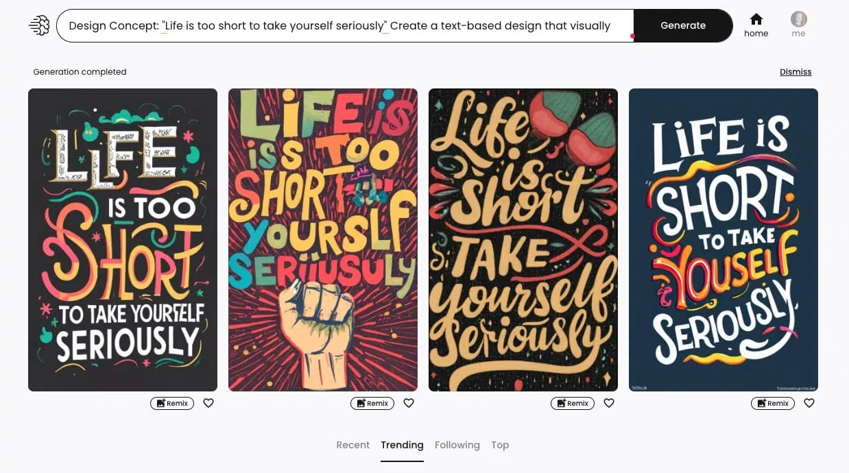 Ideogram interface with its prompt field and generated images
