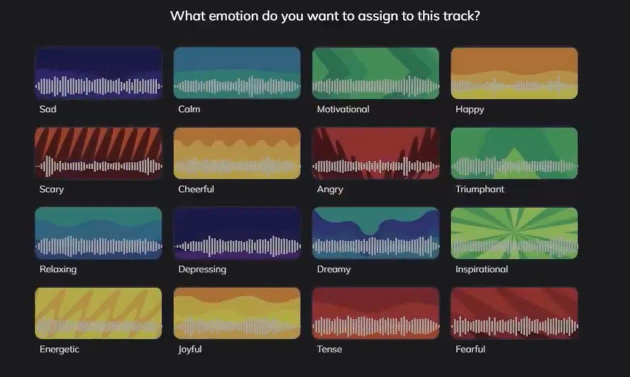 Beatoven.ai Stimmungsauswahl für verschiedene Musikrichtungen