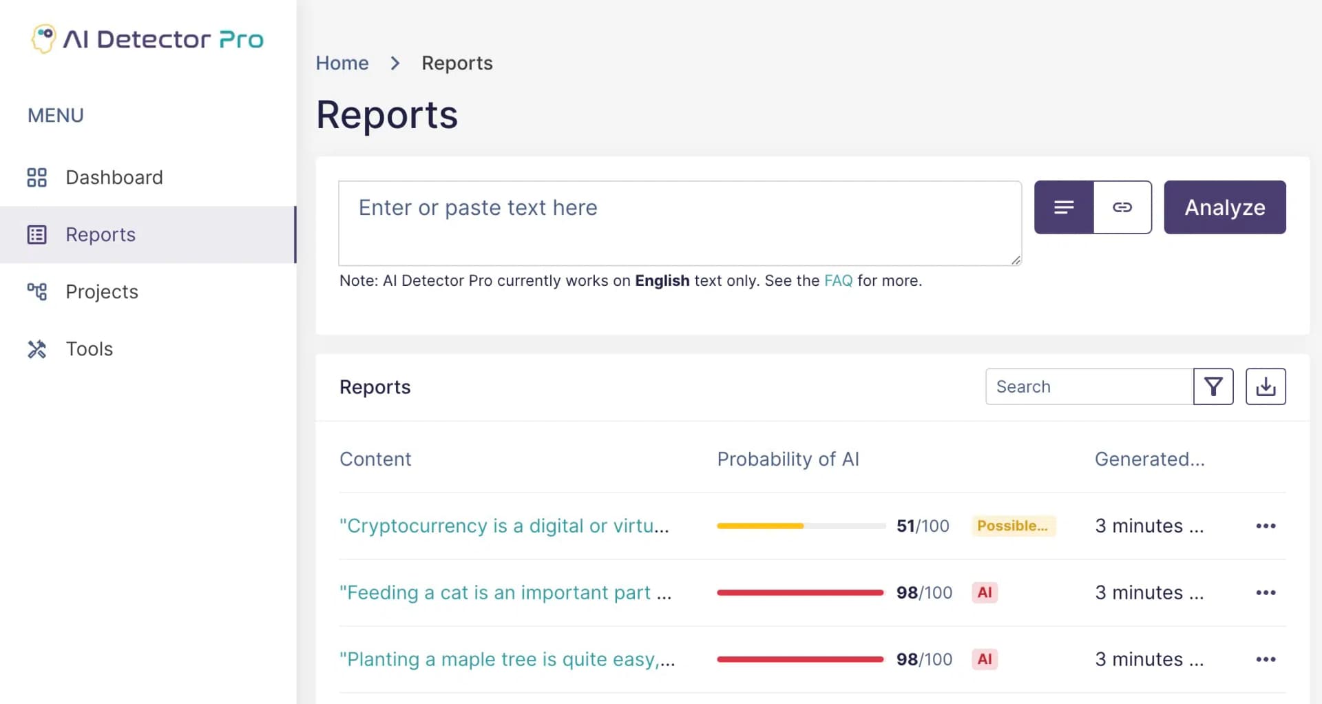AI Detector Pro Benutzeroberfläche zur KI-Text-Erkennung