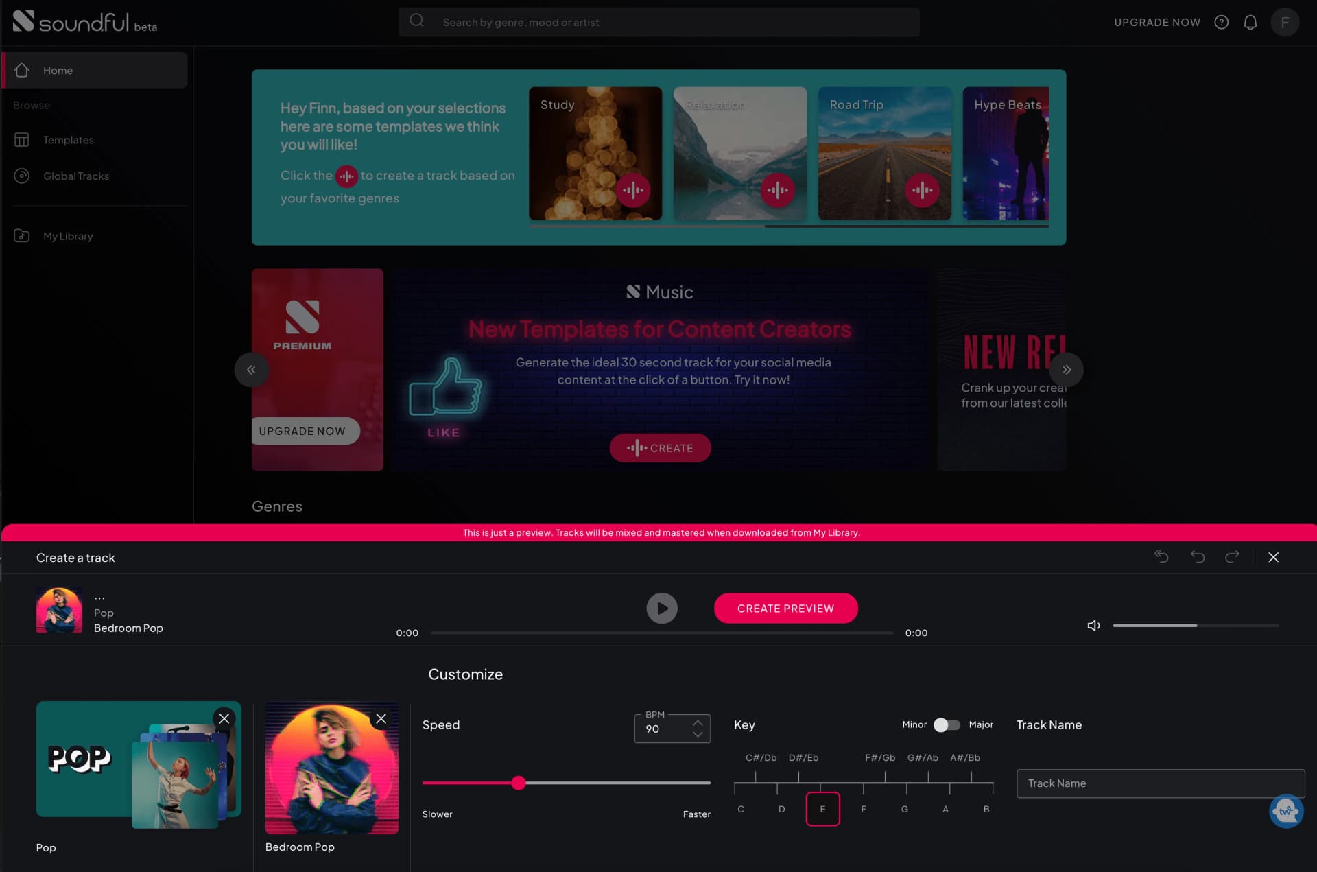 Soundful KI-Musikgenerator Vergleichsansicht mit Geschwindigkeits- und Tonhöheneinstellungen