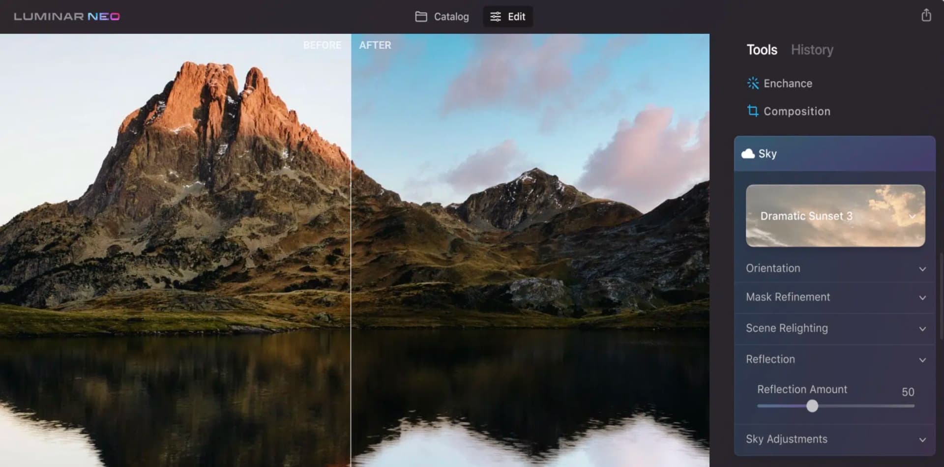 Luminar Neo replacing sky with AI