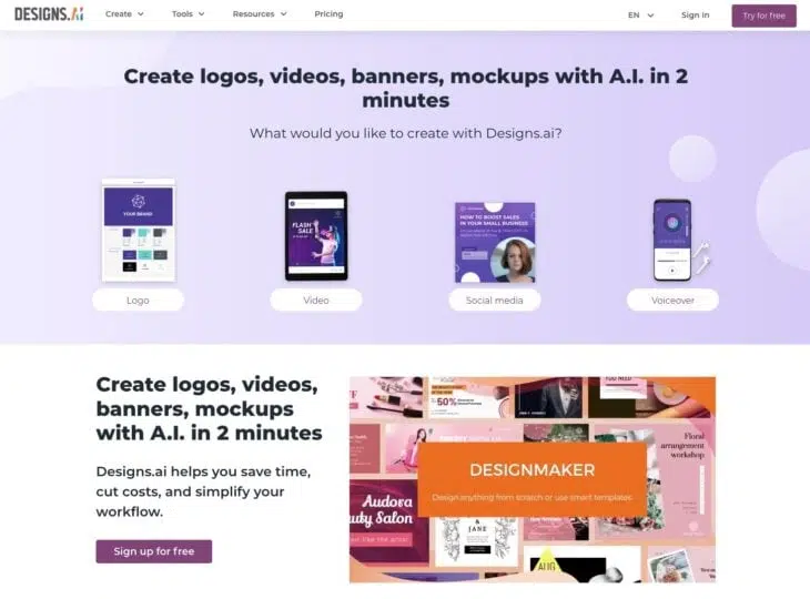 Designs.ai content creation platform