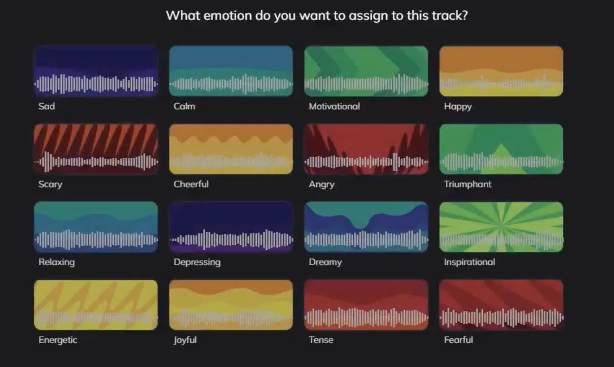 Beatoven.ai Stimmungsauswahl für verschiedene Musikrichtungen