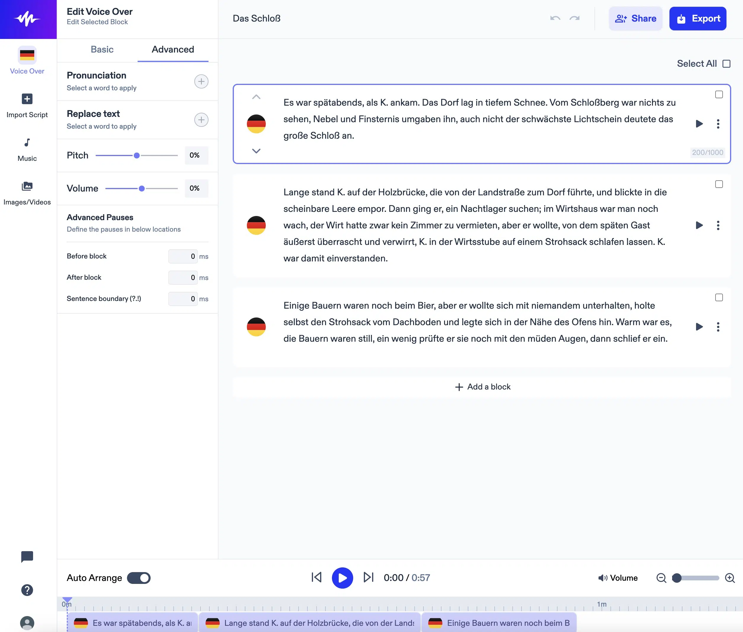Speechify Voice-Over Editor mit erweiterten Anpassungsoptionen