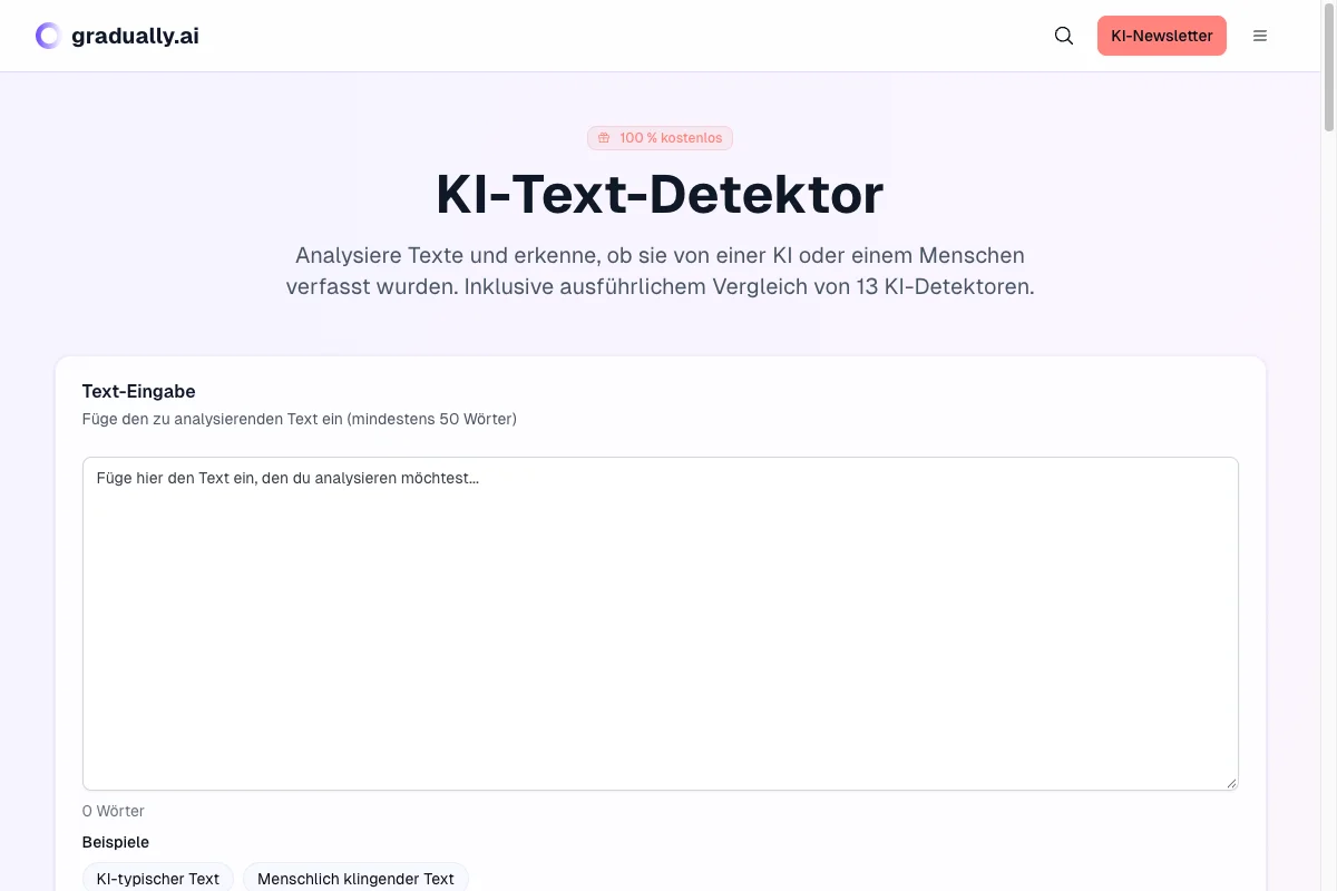 Ehemalige deutsche Eingabeseite des Gradually-KI-Detektors