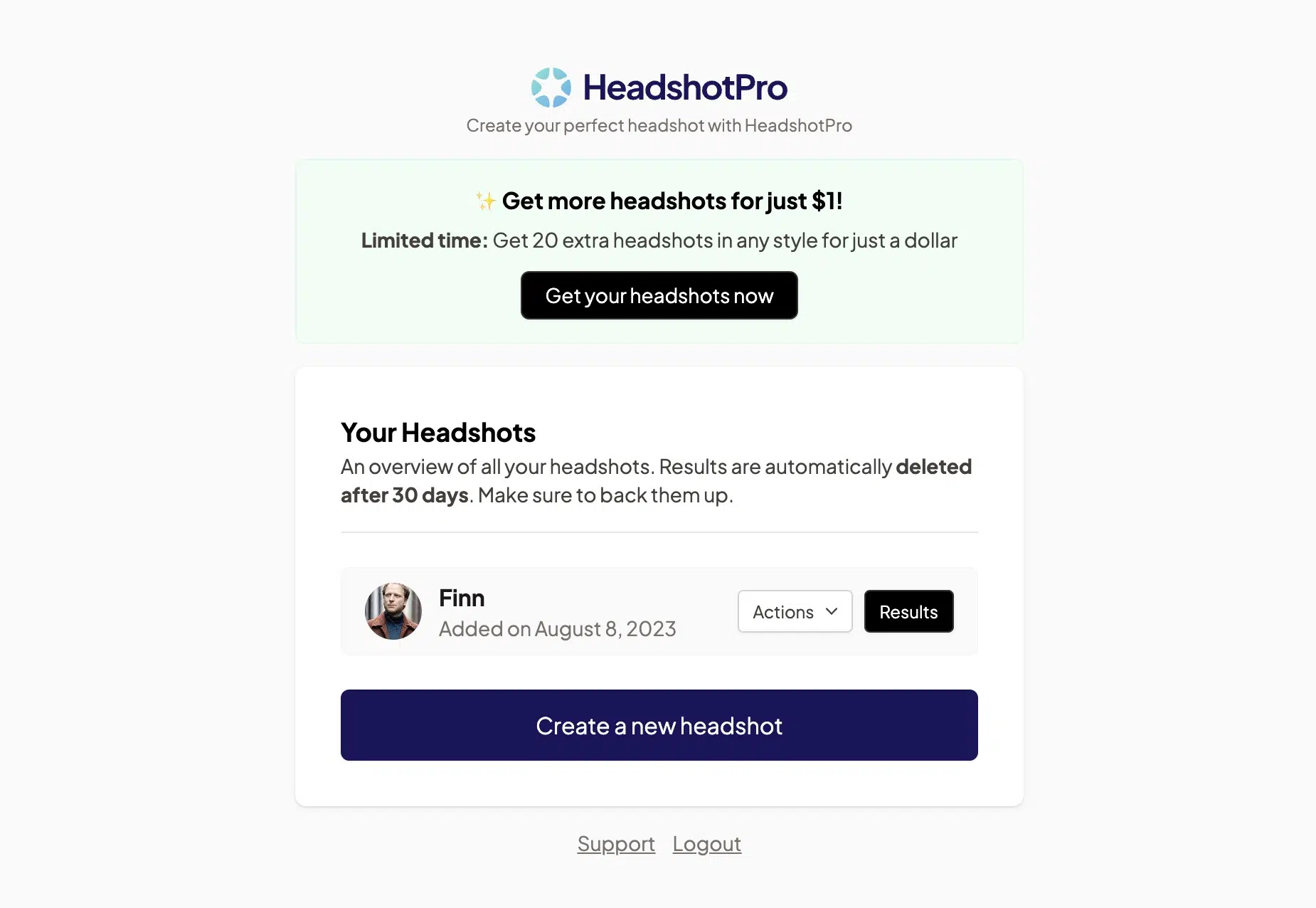 HeadshotPro dashboard